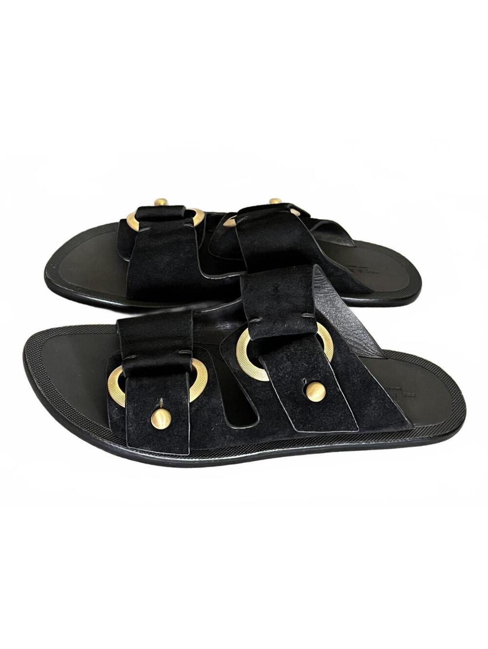 Rag & Bone New York Black Suede Slide Sandals Size 37 Gold Hardware
